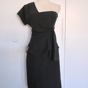 Bebe Black One-Shoulder Assymetric Draped Midi Dress